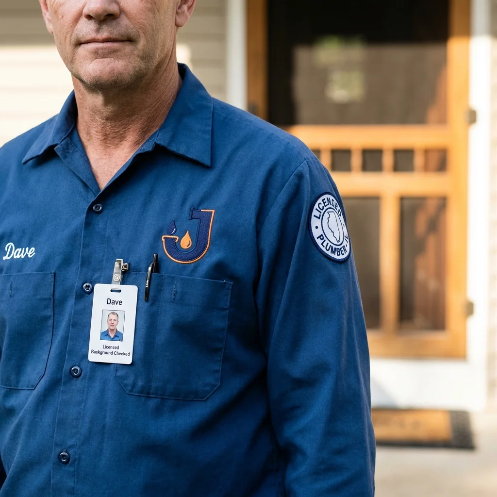 Licensed plumber showing ID badge in North Lewisburg, OH