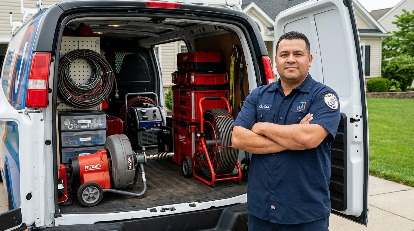 Professional drain cleaning equipment and Johns Plumbing LLC plumber in North Lewisburg