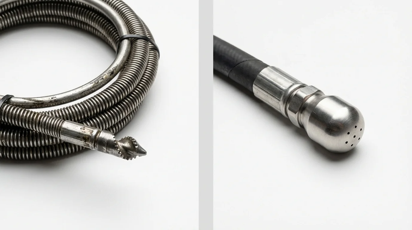 Drain snake cable and hydro jetting nozzle used for drain cleaning in North Lewisburg, OH