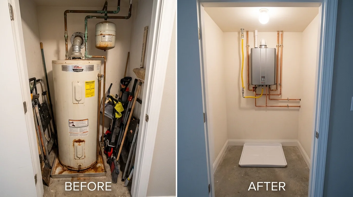 Tank water heater versus wall-mounted tankless unit comparison for North Lewisburg, OH homeowners
